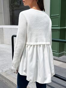 Lyckli Maternity Autumn Casual Solid Color Patchwork 2 In 1 Sweater - White - View 7