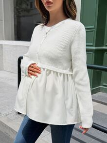 Lyckli Maternity Autumn Casual Solid Color Patchwork 2 In 1 Sweater - White - View 6