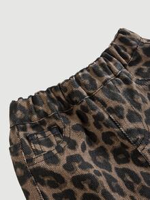SHEIN Baby Boy Urban Street Style Cotton Leopard Print Denim Loose Fit Jeans,Fall/Winter,For Baby Boys Back To School Clothes,Toddler Jeans,Halloween Outfit - Brown - View 3