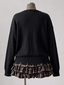 Linhara Plus Size Autumn/Winter Fashion Spider Web Pattern Sweater - Black and White - View 3