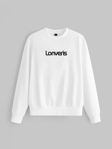 Lonveris Sudadera de manga larga casual de uso diario con estampado de letras para hombre - Blanco - Ver 2