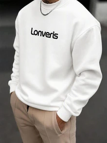 Lonveris Sudadera de manga larga casual de uso diario con estampado de letras para hombre - Blanco - Ver 6