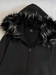 SHEIN EZwear 水鑽字母圖案抽繩連帽衛衣 - 黑色 - 查看 9