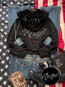 SHEIN EZwear 水鑽字母圖案抽繩連帽衛衣 - 黑色 - 查看 8