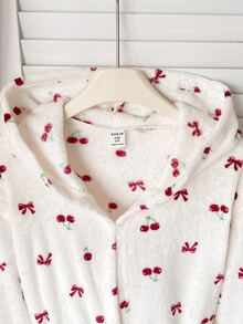 SHEIN 兒童青少年女孩法蘭絨浴袍，附毛絨蝴蝶結，可愛休閒秋冬穿搭 - 彩色 - 查看 8