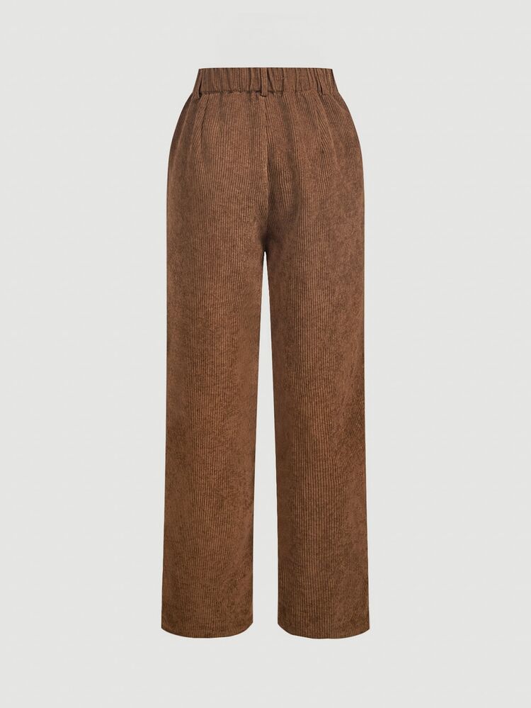 SHEIN MOD Women 1pc Corduroy Button Detail High Waist Stretch Flare Pants Brown Cute Fall Clothes Christmas Outfits For Women - Mocha Brown - View 6
