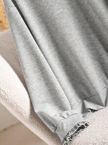 Lounesse Sweatshirt Bordir Hati Kasual Musim Gugur Ukuran Besar, Sweatshirt Kasual untuk Sehari-hari, Cocok untuk Wanita, Musim Gugur/Musim Dingin, Kembali ke Sekolah, dan Bekerja - Grey - View 8
