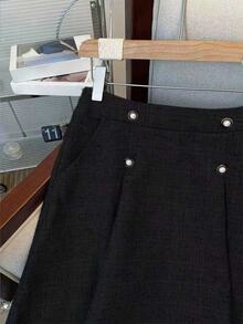 GlowEve Women's Autumn Commuting Solid Color Jacket And Skirt 2 Pieces Set - Black - View 6