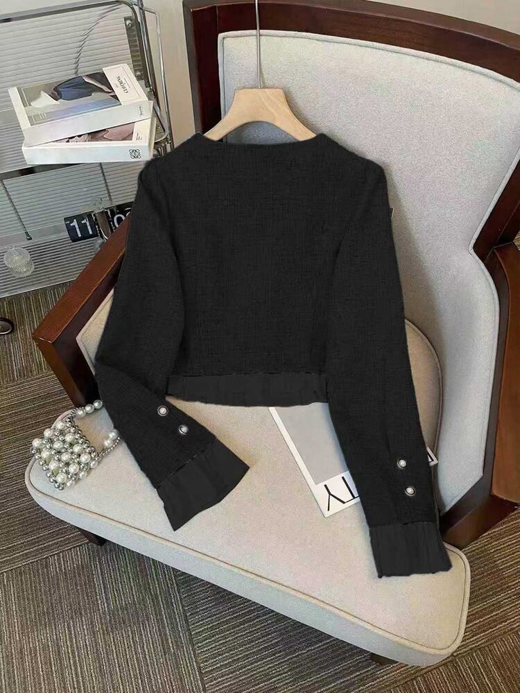 GlowEve Women's Autumn Commuting Solid Color Jacket And Skirt 2 Pieces Set - Black - View 2