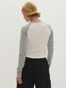 MUSEYN Grey And White Jersey Contrast Crew Neck Long Sleeve T-Shirt Versatile  Everyday Casual Fall Fashion - Multicolor - View 4