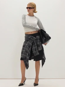 MUSEYN Grey And White Jersey Contrast Crew Neck Long Sleeve T-Shirt Versatile  Everyday Casual Fall Fashion - Multicolor - View 2