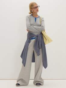 MUSEYN Atasan Kancing Berlapis Kontras Rajut Abu-abu dan Biru - Grey - View 2