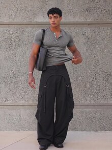 ESTAVOR Men's Summer Casual Fitted Slim Fit Crew Neck Short Sleeve Standard Size Grey Solid Color - Grey - View 6