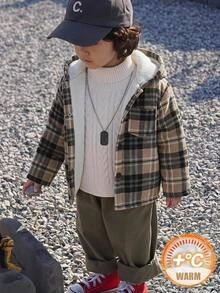 Cozy Pixies 兒童小男孩休閒舒適百搭格紋抓絨內裡連帽外套 秋冬款 - 彩色 - 查看 7