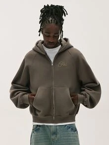 Baseblock Men's Embroidered  Streetwear Brown Minimalist Clean Fit Relaxed Style Hooded Sweatshirt,New Fall Looks - Mocha Brown - View 7