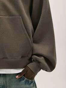 Baseblock Men's Embroidered  Streetwear Brown Minimalist Clean Fit Relaxed Style Hooded Sweatshirt,New Fall Looks - Mocha Brown - View 5