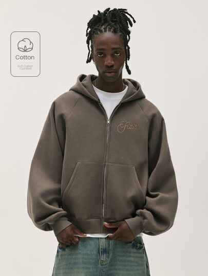 Baseblock Men's Embroidered  Streetwear Brown Minimalist Clean Fit Relaxed Style Hooded Sweatshirt,New Fall Looks