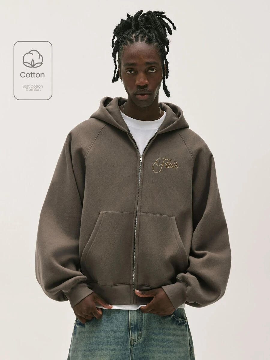 Baseblock Men's Embroidered  Streetwear Brown Minimalist Clean Fit Relaxed Style Hooded Sweatshirt,New Fall Looks - Mocha Brown - View 1
