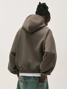 Baseblock Men's Embroidered  Streetwear Brown Minimalist Clean Fit Relaxed Style Hooded Sweatshirt,New Fall Looks - Mocha Brown - View 2