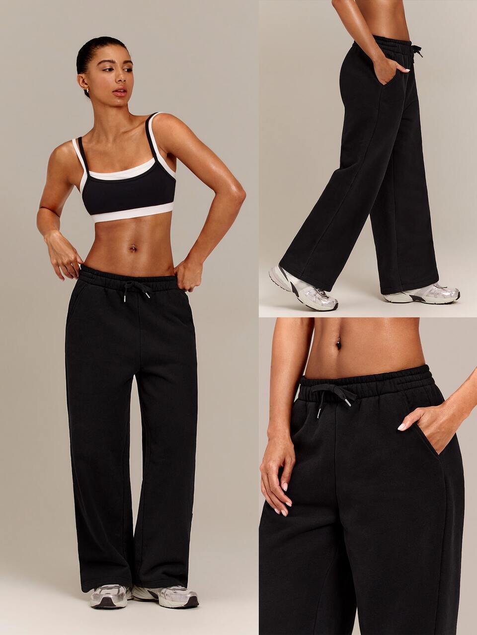 Heavyweight Fleece Petite 27" Toasty Glow Oversized Wide Leg Joggers With Drawstring Waist & Pockets Daily Casual Winter Wear