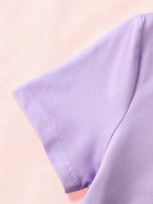 HELLO KITTY AND FRIENDS | SHEIN Young Girl Letter Print Short Sleeve T-Shirt And Shorts Loungewear Set - Purple - View 5