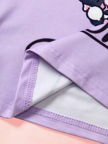 HELLO KITTY AND FRIENDS | SHEIN Young Girl Letter Print Short Sleeve T-Shirt And Shorts Loungewear Set - Purple - View 6