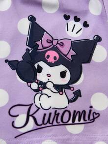 HELLO KITTY AND FRIENDS | SHEIN Young Girl Letter Print Short Sleeve T-Shirt And Shorts Loungewear Set - Purple - View 8