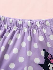 HELLO KITTY AND FRIENDS | SHEIN Young Girl Letter Print Short Sleeve T-Shirt And Shorts Loungewear Set - Purple - View 7