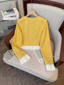 GlowEve Women's Color Block Round Neck Long Sleeve Top And Mini Skirt 2 Pieces Set, Fashionable For Dates And Outings - Yellow - View 2