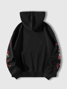 ROMWE MEN Street Life Men's Autumn/Winter Casual Tiger Print Hoodie - Black - View 2