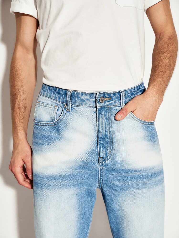 Colvenic Men's Light Luxury Casual Streetwear American Style Washed Denim Straight Leg Jeans Blue And White Striped - Light Wash - View 5