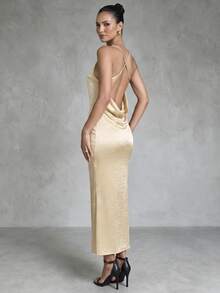 INAWLY Solva Women's Fashionable Sexy Solid Color Backless Camisole Dress - Gold - View 2