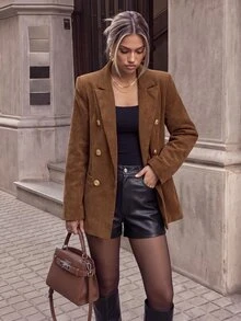 SHEIN Autumn Fashion Double-Breasted Blazer - Brown - View 6