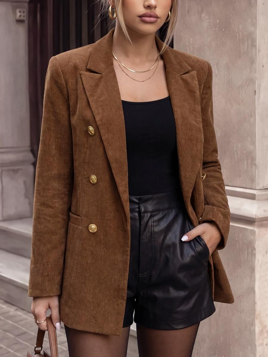 SHEIN Autumn Fashion Double-Breasted Blazer - Brown - View 1