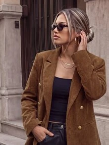 SHEIN Autumn Fashion Double-Breasted Blazer - Brown - View 5