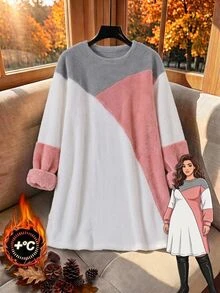 Rusticease Sweatshirt Longgar Kasual Ukuran Besar Musim Gugur/Dingin, Motif Blok Warna, Pakaian Rumah Formal Putih - MultiWarna - View 1