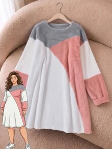 Rusticease Sweatshirt Longgar Kasual Ukuran Besar Musim Gugur/Dingin, Motif Blok Warna, Pakaian Rumah Formal Putih - MultiWarna - View 2