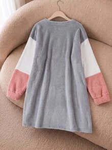 Rusticease Sweatshirt Longgar Kasual Ukuran Besar Musim Gugur/Dingin, Motif Blok Warna, Pakaian Rumah Formal Putih - MultiWarna - View 4