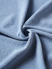Linhara CURVE Plus Size Denim Effect Textured Fabric Mock Neck V-Notch Long Sleeve Loose Straight Fit Casual Shirt For Outings, Dates, Gatherings, Commuting And Daily Wear - Blue - View 7
