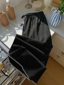 GalTyme Plus Size Women's Solid Color Drawstring Waist Loose Casual Pants Fall - Multicolor - View 9