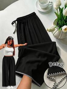 GalTyme Plus Size Women's Solid Color Drawstring Waist Loose Casual Pants Fall - Multicolor - View 6