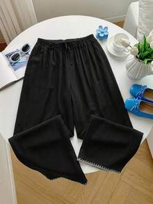 GalTyme Plus Size Women's Solid Color Drawstring Waist Loose Casual Pants Fall - Multicolor - View 8
