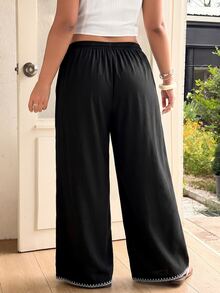 GalTyme Plus Size Women's Solid Color Drawstring Waist Loose Casual Pants Fall - Multicolor - View 3