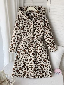 SHEIN 兒童青少年女孩豹紋舒適居家服，秋冬款 - 彩色 - 查看 5