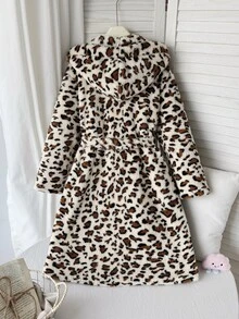 SHEIN 兒童青少年女孩豹紋舒適居家服，秋冬款 - 彩色 - 查看 6