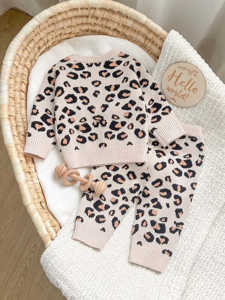 Cozy Pixies Newborn Baby Boy Baby Girl Print Soft Crew Neck Long Sleeve Pullover Sweater Elastic Waist Long Autumn Winter Pants 2 Pieces Set Versatile Comfortable - Multicolor - View 3