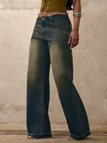 Denimoi Low Rise Raw Edge Straight Leg Jeans Sexy Jeans Y2K Fashion Low Rise Jeans, Streetwear Chic - Dark Wash - View 4