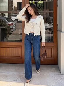 Serisse 女款休閒優雅花卉刺繡前綁帶薄款開襟衫，適合返校、早午餐、日常辦公、休閒度假、外出、節慶、夜晚防曬 - 彩色 - 查看 7
