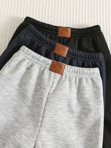 SHEIN 3件組男嬰秋冬可愛百搭抓絨內裡素色長褲慢跑褲運動褲下身多件裝 - 彩色 - 查看 7