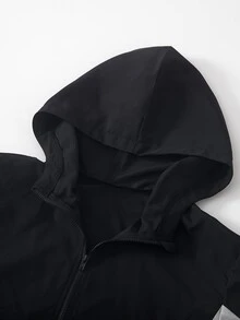 SHEIN 青少年男孩拼色長袖夾克與長褲休閒日常套裝 - 黑色 - 查看 4